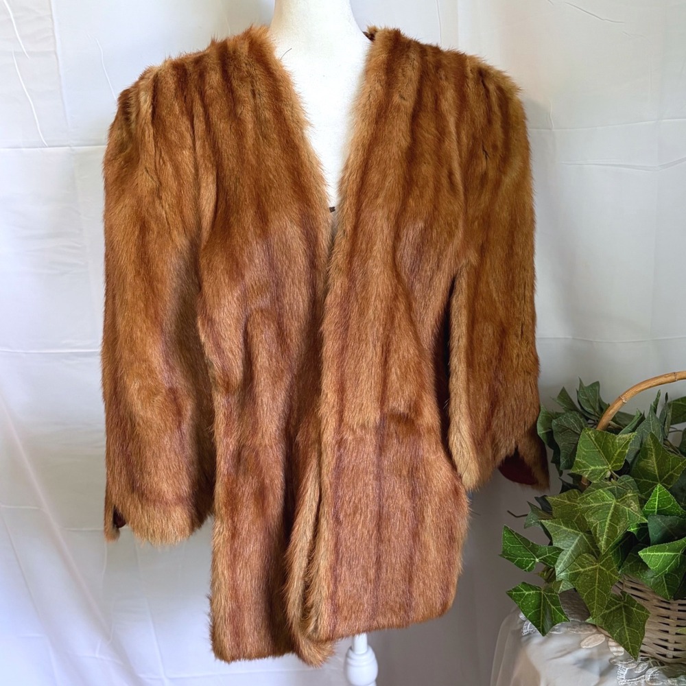Vintage Old Hollywood Mink Furs Chicago‎ Real Fur Stole Capelet Brown Reddish